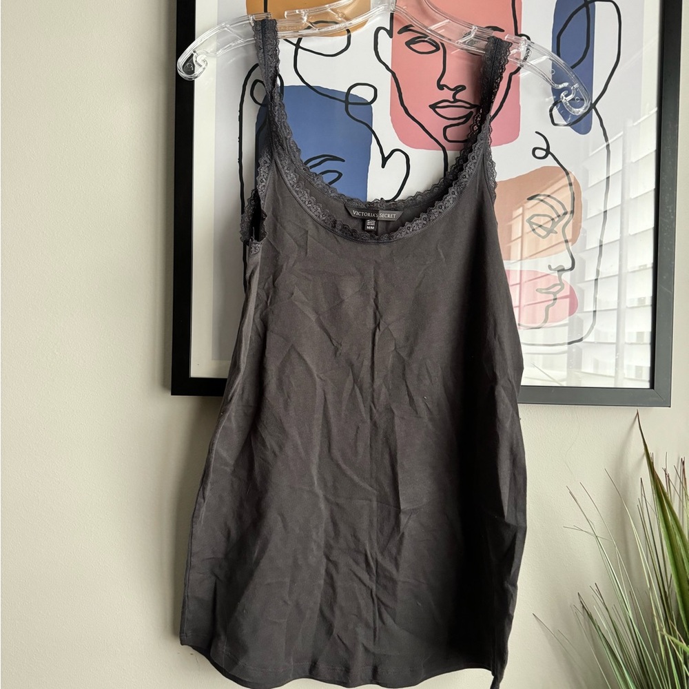 Victoria's Secret Grey Lace Trim Tank Top